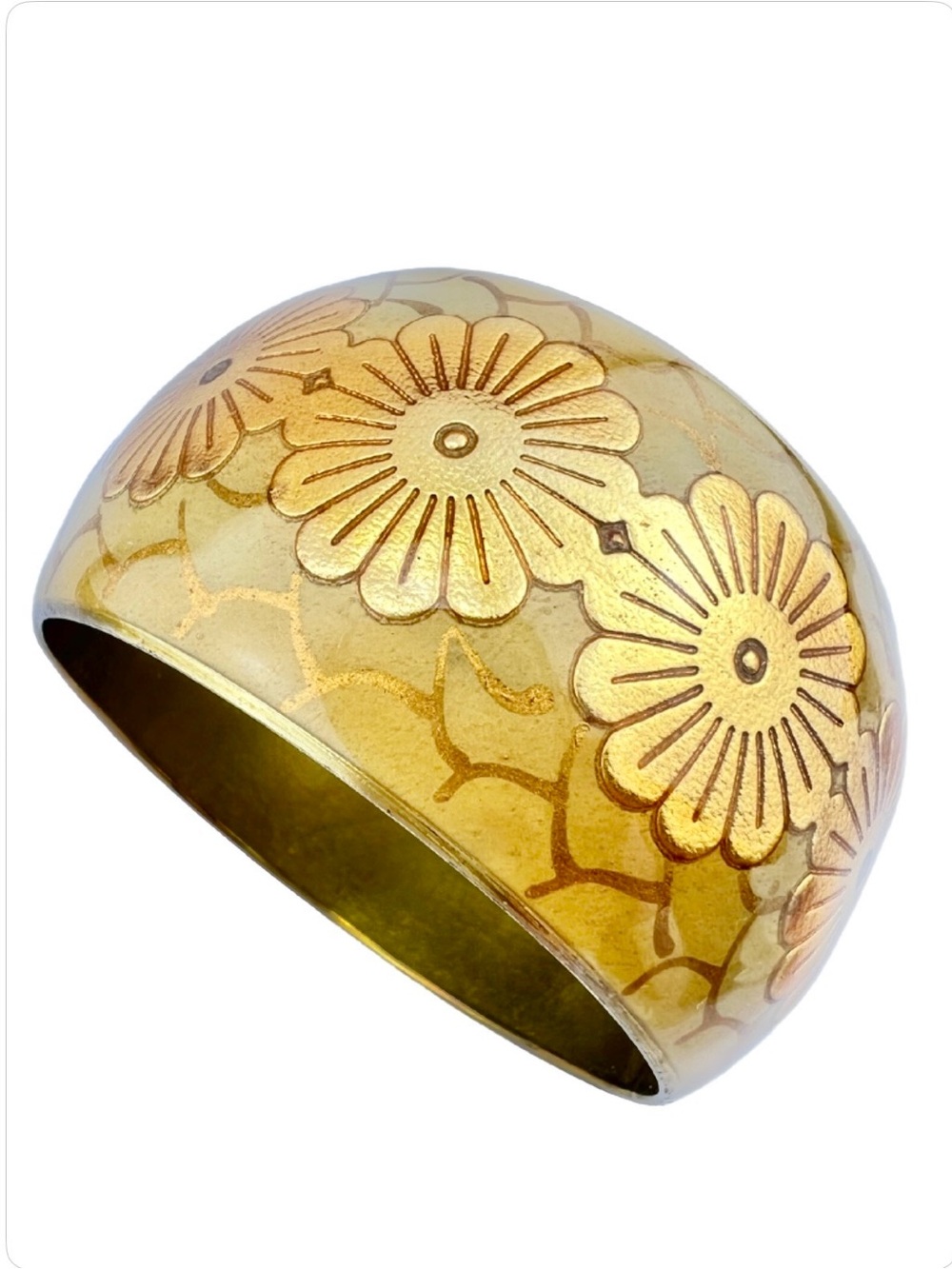 Vintage Chunky Floral Enamel Brass Bangle Bracelet - Bohemian - Picture 5 of 6